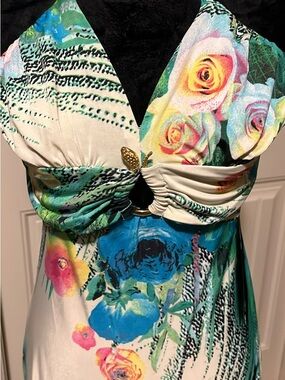 QED London Cream and Teal Patterned Maxi Dress